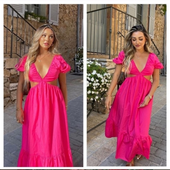 {Zara} Cut Out Poplin Dress Fuchsia Long Bloggers Favorite NWT • L - Picture 6 of 9